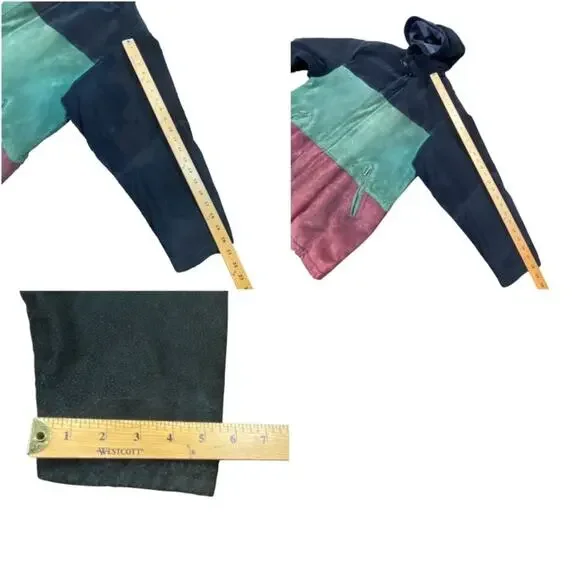 Outbrook Hooded Color Block Suede Coat Jacket Ladies Large Black Green Burgundy - Picture 15 of 16